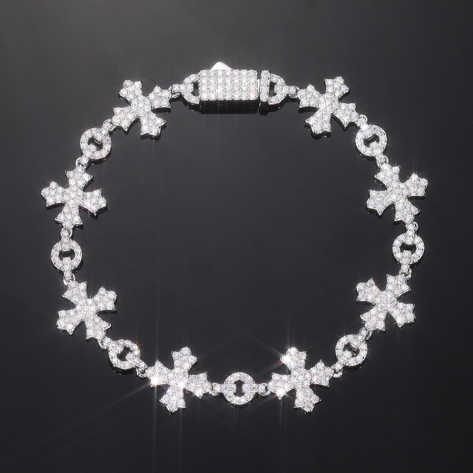 Geometric Cross Silver Moissanite Bracelet