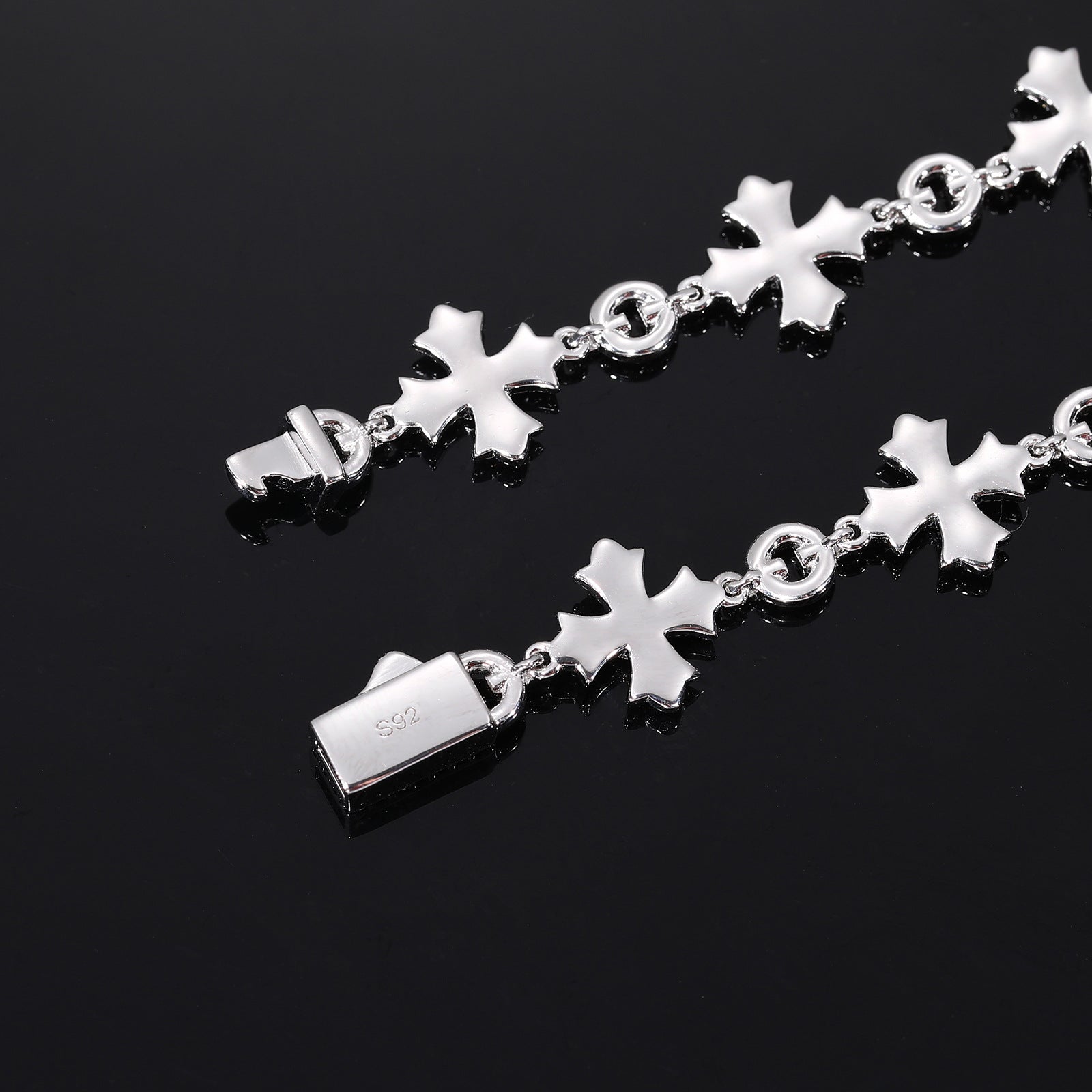 Geometric Cross Silver Moissanite Bracelet