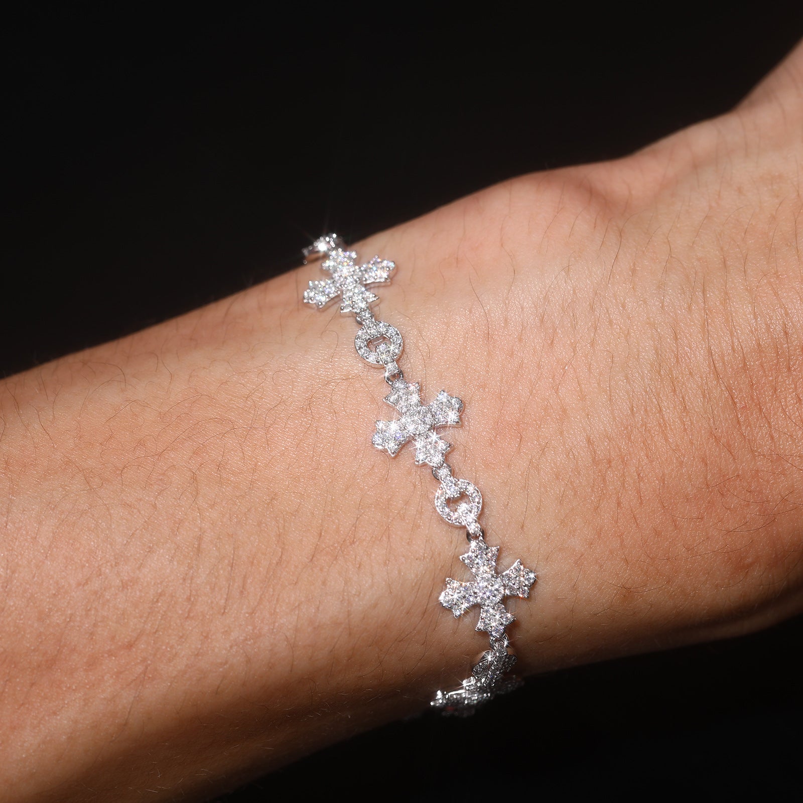 Geometric Cross Silver Moissanite Bracelet