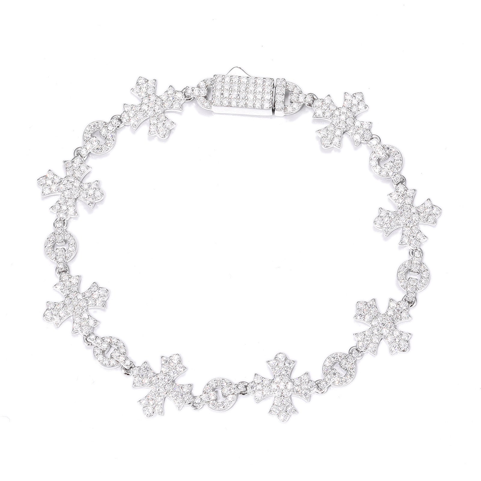 Geometric Cross Silver Moissanite Bracelet