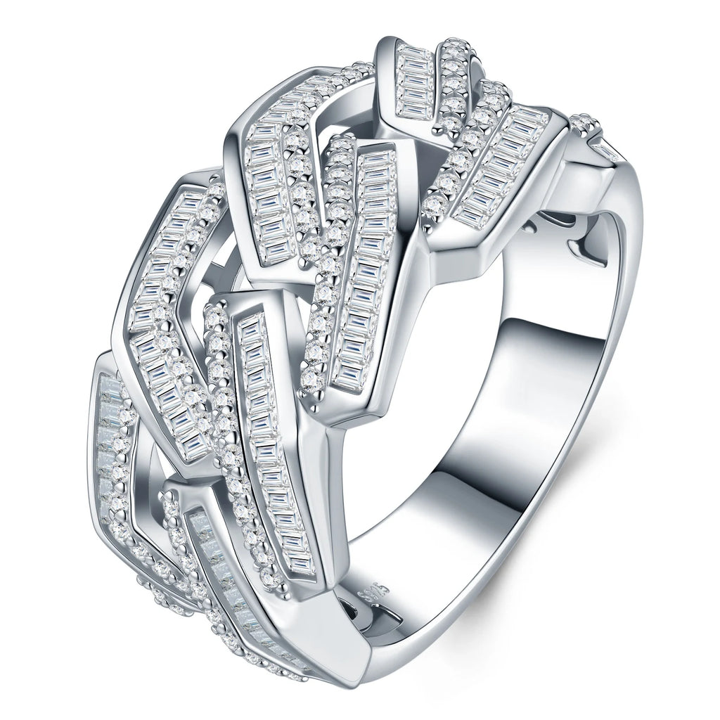 2026 New Trendy Hiphop Men Iced Out Moissanite Ring Shiny Gemstone 925 Silver Ring Emerald Cut Gem Cuban Ring