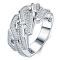 2026 New Trendy Hiphop Men Iced Out Moissanite Ring Shiny Gemstone 925 Silver Ring Emerald Cut Gem Cuban Ring